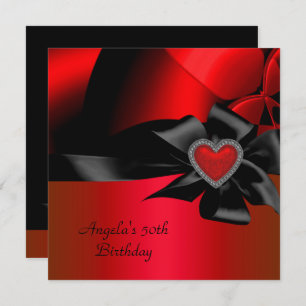 50th Birthday Party Red Silver Abstract Black Invitation