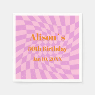 50th Birthday Party Retro Check Paper Napkin