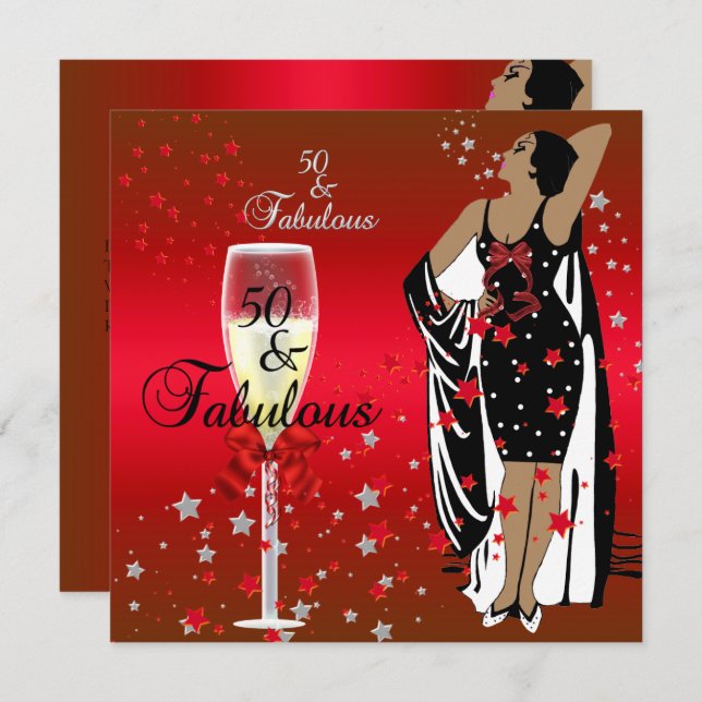50th Birthday Party Retro Diva Art deco Red Black Invitation (Front/Back)