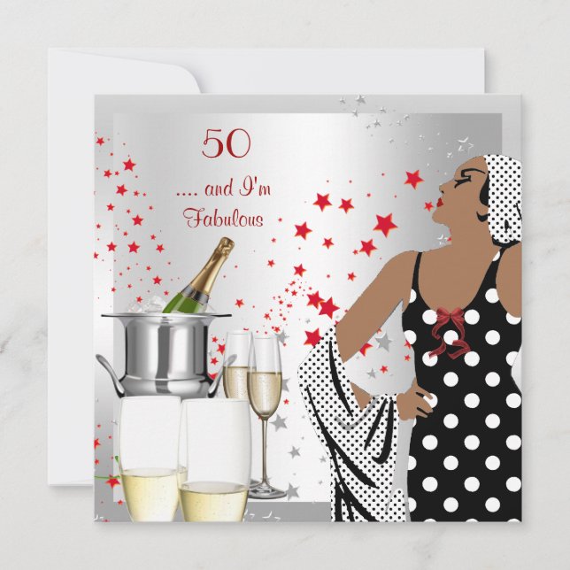 50th Birthday Party Retro Diva Art Deco Red Silver Invitation (Front)