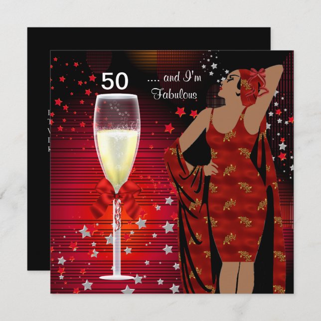 50th Birthday Party Retro Diva Art deco Red White Invitation (Front/Back)