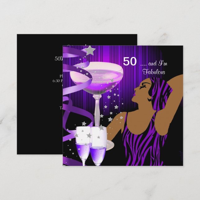 50th Birthday Party Retro Diva Fabulous Purple Invitation (Front/Back)