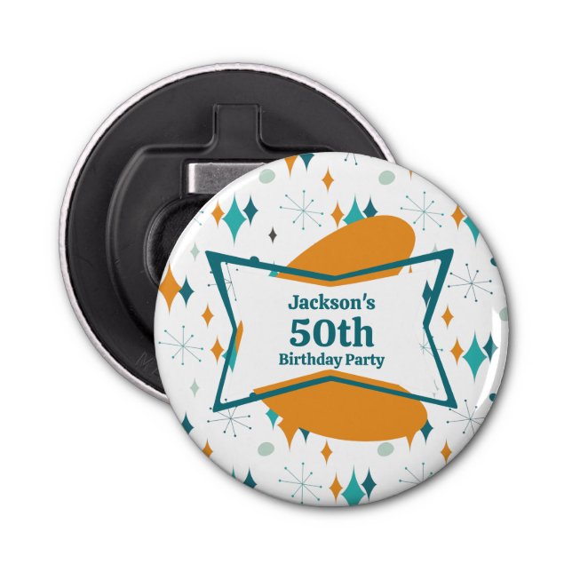 50th Birthday Party Retro Mid Century Any Age Bottle Opener (Front)
