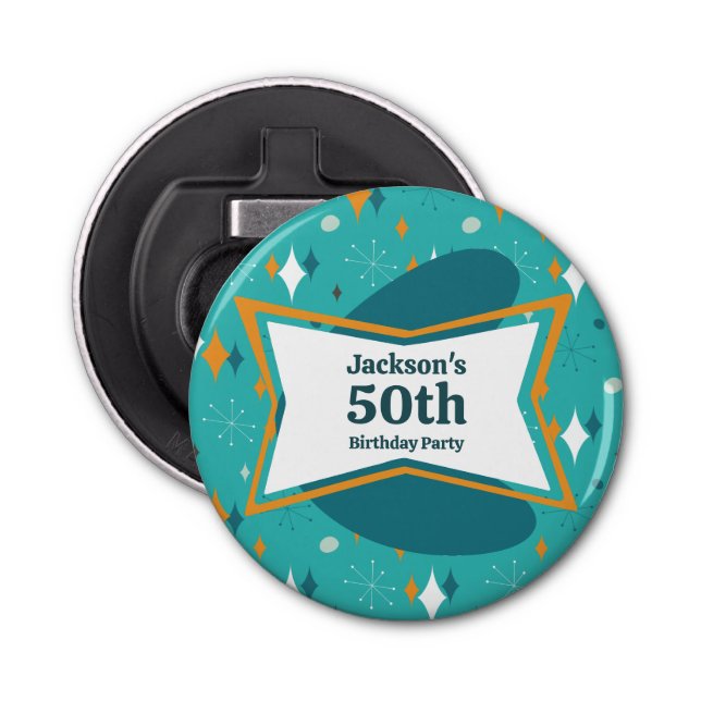 50th Birthday Party Retro Mid Century Any Age Bottle Opener (Front)