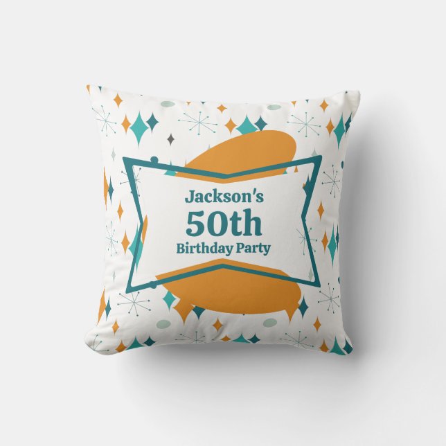 50th Birthday Party Retro Mid Century Any Age Cushion (Front)