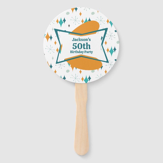 50th Birthday Party Retro Mid Century Any Age Hand Fan (Front)