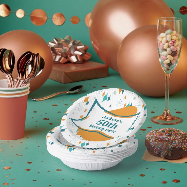 50th Birthday Party Retro Mid Century Any Age Paper Plate (Multi)
