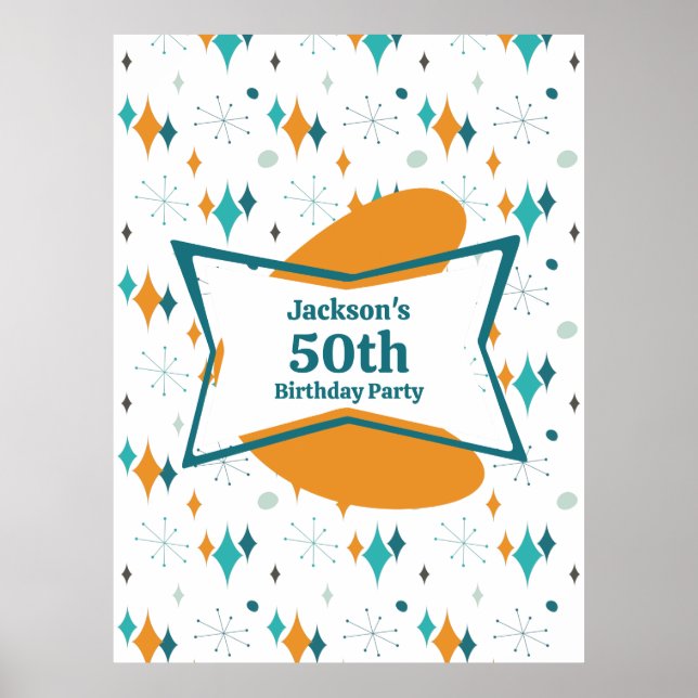 50th Birthday Party Retro Mid Century Any Age Poster (Front)