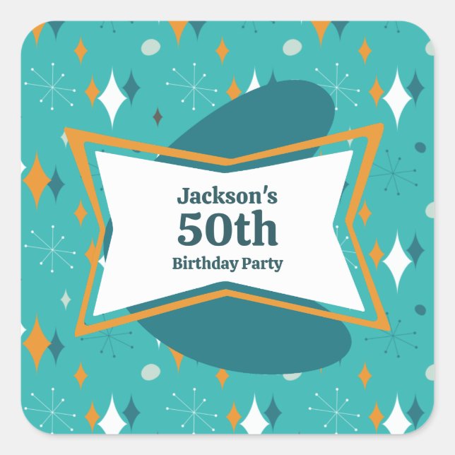 50th Birthday Party Retro Mid Century Any Age Square Sticker (Front)