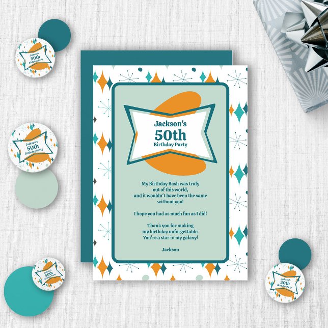50th Birthday Party Retro Mid Century Any Age Thank You Card (Creator Uploaded)