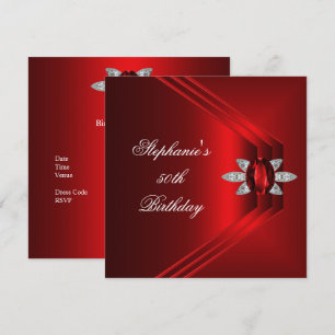 50th Birthday Party Rich Red Silk Diamond Jewel Invitation