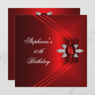 50th Birthday Party Rich Red Silk Diamond Jewel Invitation