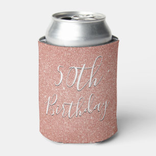 50th Birthday Party Rose Gold Blush Pink Glitter Can Cooler