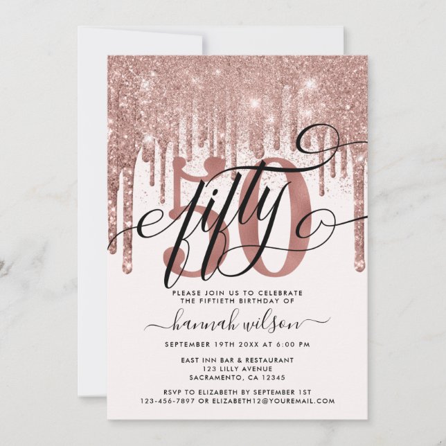 50th Birthday Party Rose Gold Glitter & Foil  Invitation (Front)
