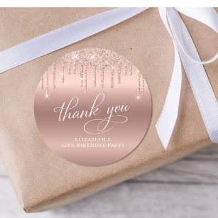 50th Birthday Party Rose Gold Glitter Thank You Classic Round Sticker