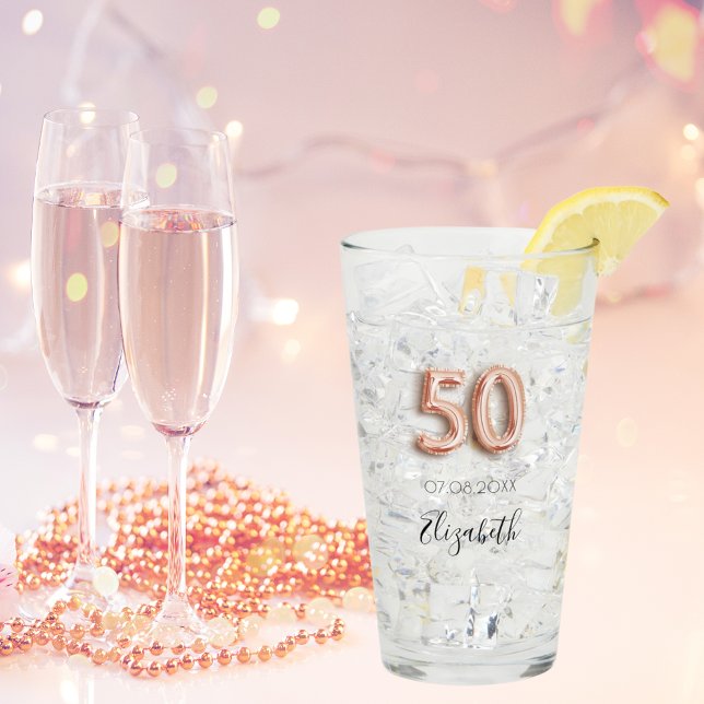 50th birthday party rose gold name glass (Creator Uploaded)