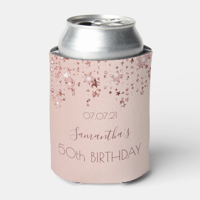 50th birthday party rose gold stars can cooler (Can Front)