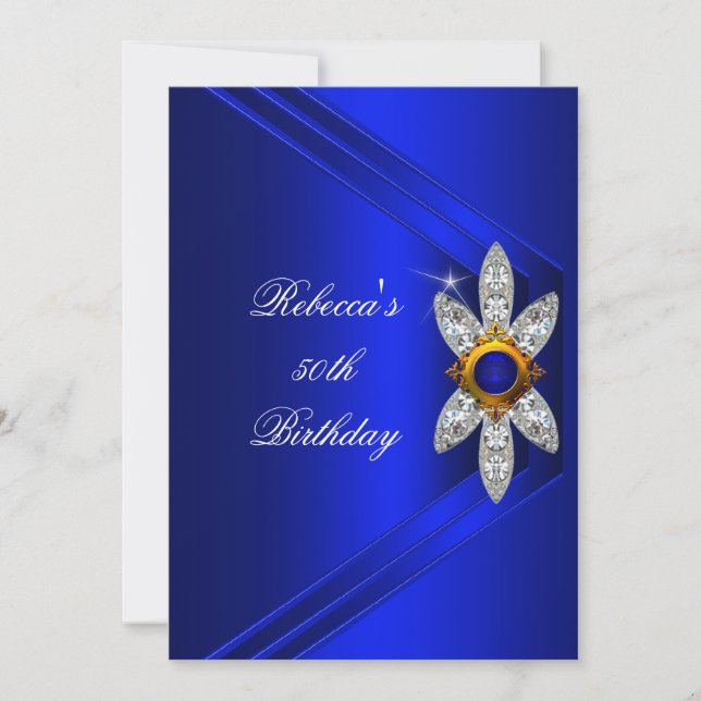 50th Birthday Party Royal Blue Diamond Image Invitation (Front)