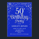 50th Birthday Party - Royal Blue & Silver Invitation<br><div class="desc">50th Birthday Party Invitation.
Elegant design in royal blue and faux glitter silver. Features stylish script font and confetti. Message me if you need custom age.</div>
