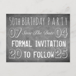 50th Birthday Party Save The Date Chalkboard Announcement Postcard