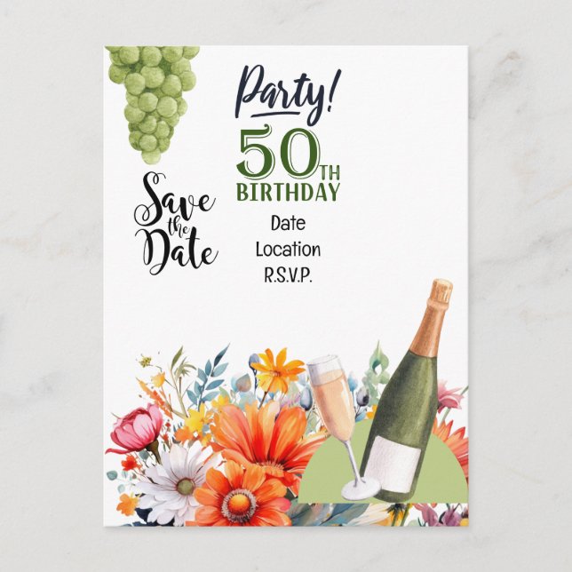 50th Birthday Party save the date invitation  Postcard (Front)