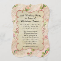 50th Birthday Party Scroll Frame w Vintage Roses