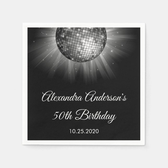 50th Birthday Party Silver Disco Ball Napkin (Front)