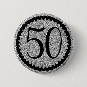 50th Birthday Party Silver Glitter Classic 6 Cm Round Badge
