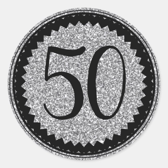 50th Birthday Party Silver Glitter Classic Classic Classic Round Sticker (Front)