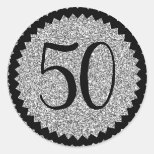 50th Birthday Party Silver Glitter Classic Round Sticker