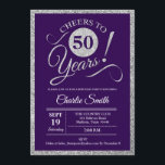 50th Birthday Party - Silver Purple ANY YEAR Invitation<br><div class="desc">50th Birthday Party Invitation in faux glitter silver and purple. Cheers to 50 years!
Please message me if you need further customisation.</div>