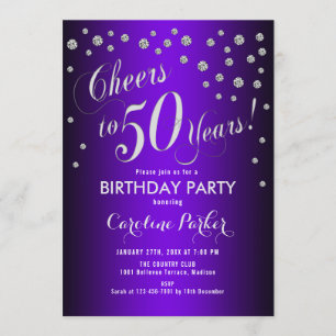 50th Birthday Party - Silver Purple Invitation