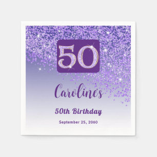 50th Birthday Party Sparkle Purple Glitter Napkin