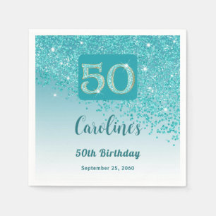 50th Birthday Party Sparkle Teal Blue Glitter Napkin