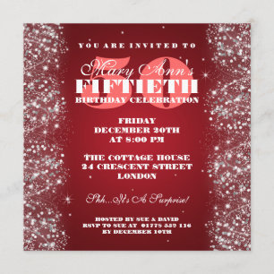 50TH Birthday Party Sparkling Glitter Red Invitation