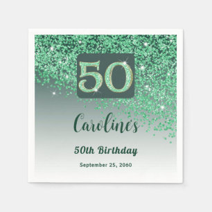 50th Birthday Party Sparkling Green Glitter Napkin