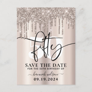 50th Birthday Party Sparkly Glitter Save The Date Postcard