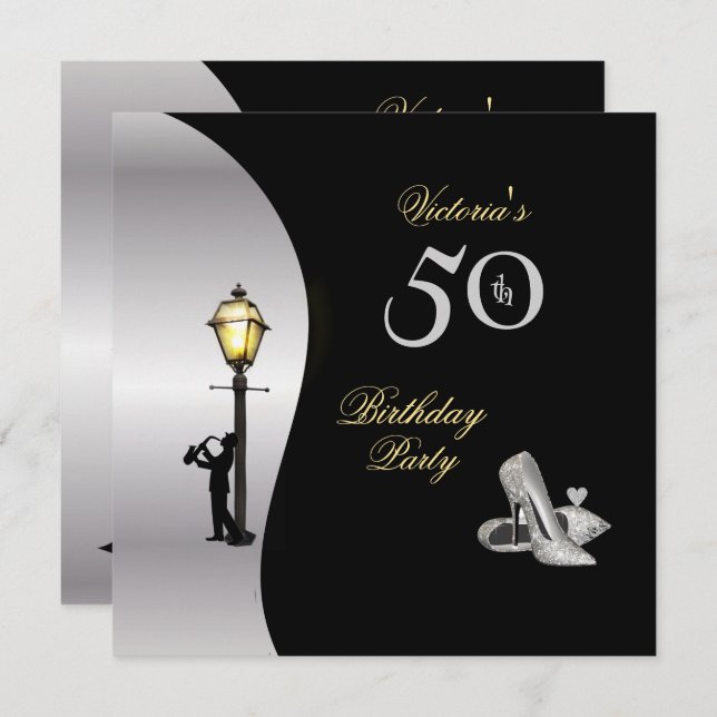 50th Birthday Party Stillettos Diamond Lamp Post Invitation (Front/Back)