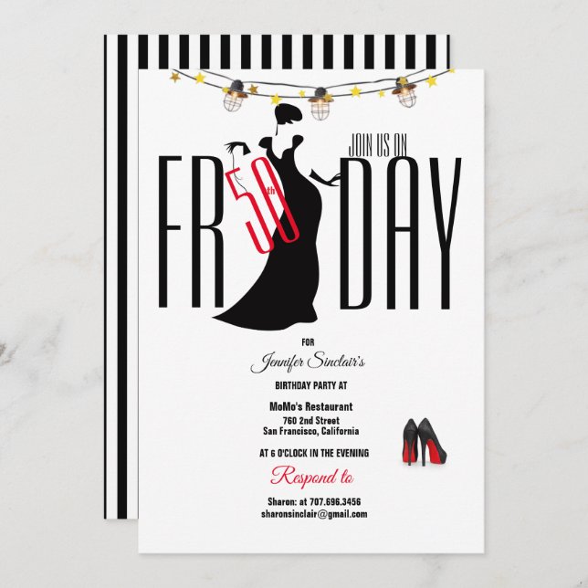 50th Birthday Party Stripes Stiletto's Unique Invitation (Front/Back)