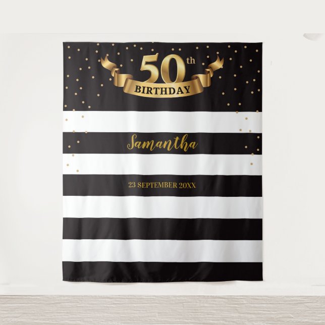 50th Birthday Party Tapestry Backdrop Banner Gold (Front)