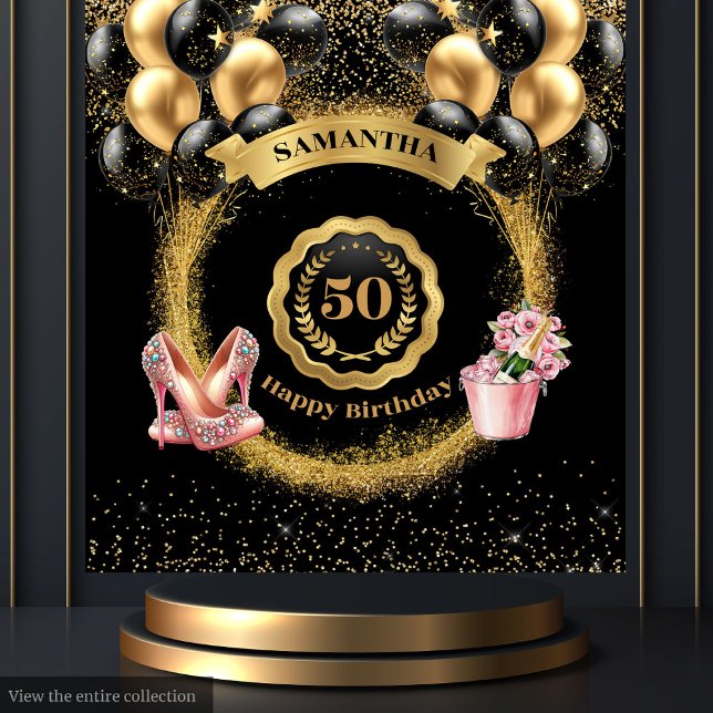 50th Birthday Party Tapestry Gold Glitter Balloons (50th Birthday Party Tapestry Gold Glitter Balloons)