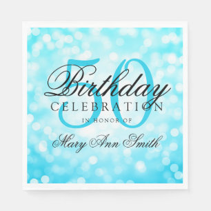50th Birthday Party Teal Blue Glitter Lights Napkin