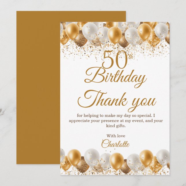 50th Birthday Party Thank You Card (Front/Back)