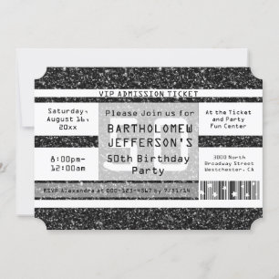 50th Birthday Party Ticket, Black Shimmer Invitation