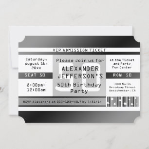 50th Birthday Party Ticket Shaped Invitation