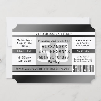 50th Birthday Party Ticket Shaped Invitation