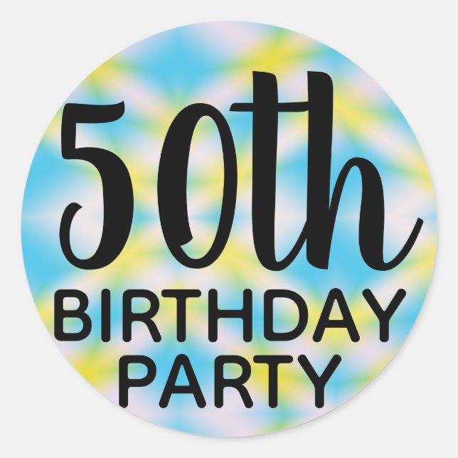 50th Birthday Party Tie Dye Classic Round Sticker (Front)