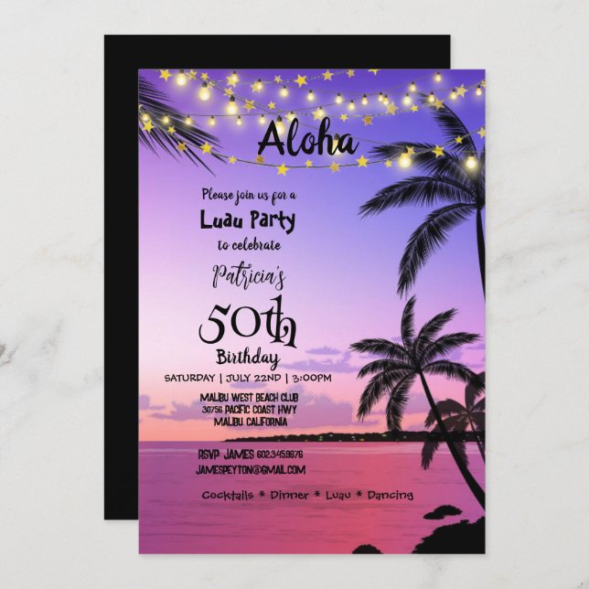 50th Birthday Party, Tropical Palms, Lavender Sky (Front/Back)