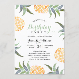 50th Birthday Party Tropical Watercolor Pineapple Invitation
