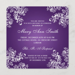 50th Birthday Party Vintage Swirls 2 Purple Invitation